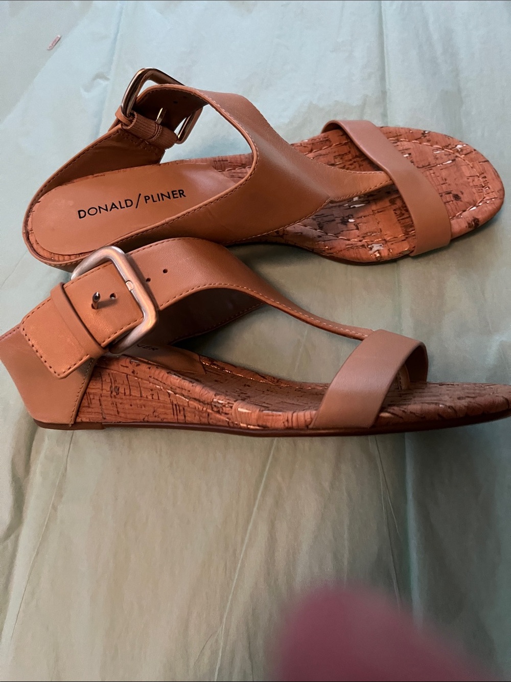Donald J. Pliner Tan Leather Cork-Trim Slingback Sandals .sz 61/2